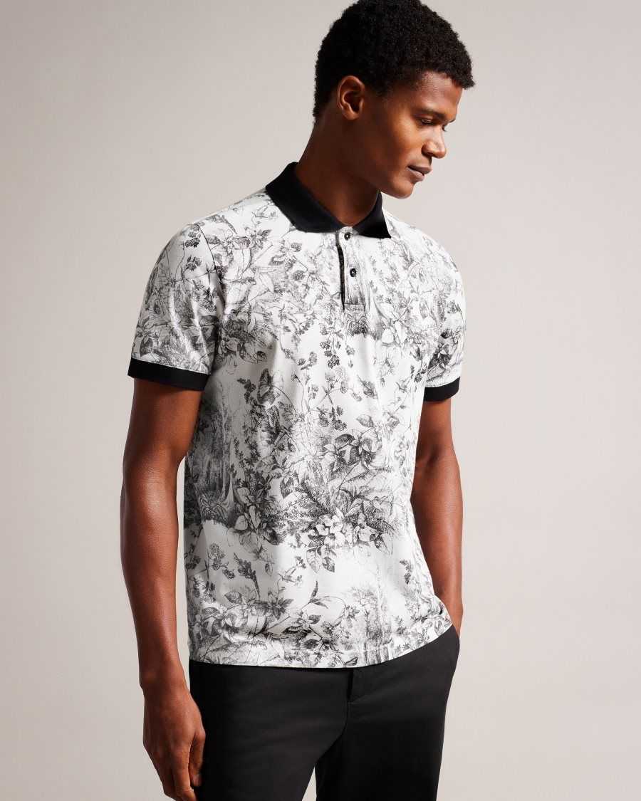 Ted Baker Quinten Short Sleeve Botanical Print Polo Shirt White | 0493812-YC