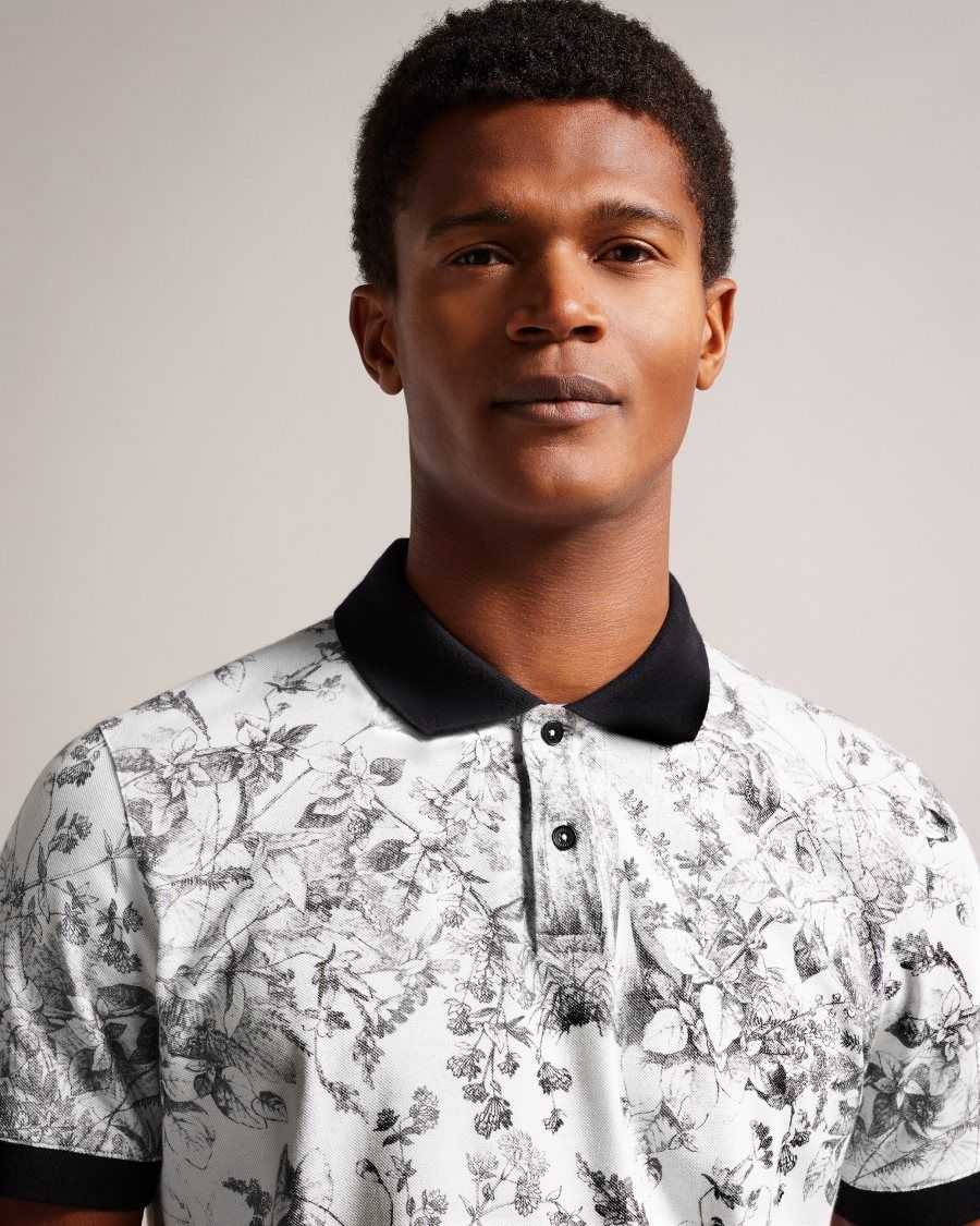 Ted Baker Quinten Short Sleeve Botanical Print Polo Shirt White | 0493812-YC