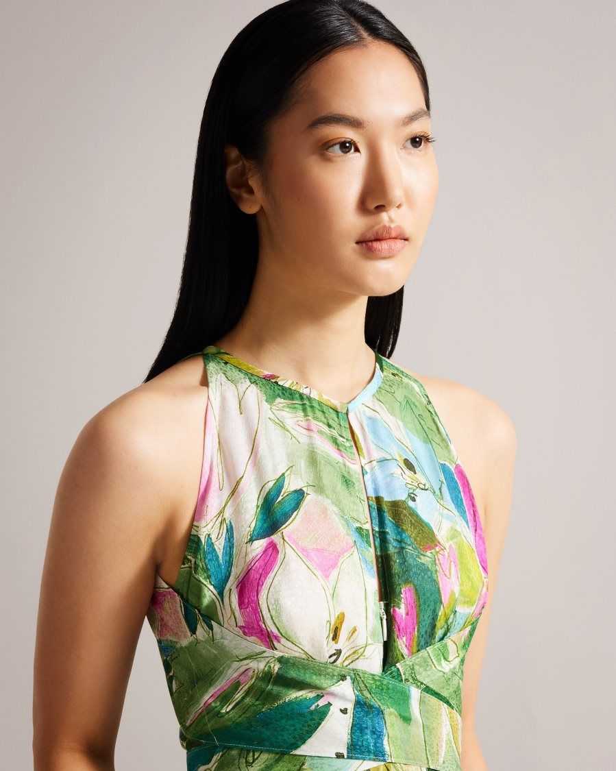 Ted Baker Rachily Halterneck Jumpsuit With Wrap Bodice Detail Green | 7826349-IJ