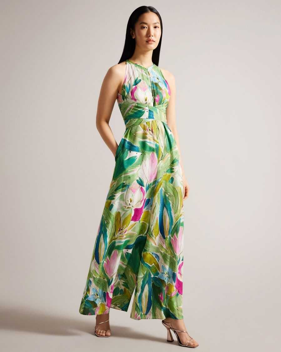 Ted Baker Rachily Halterneck Jumpsuit With Wrap Bodice Detail Green | 7826349-IJ