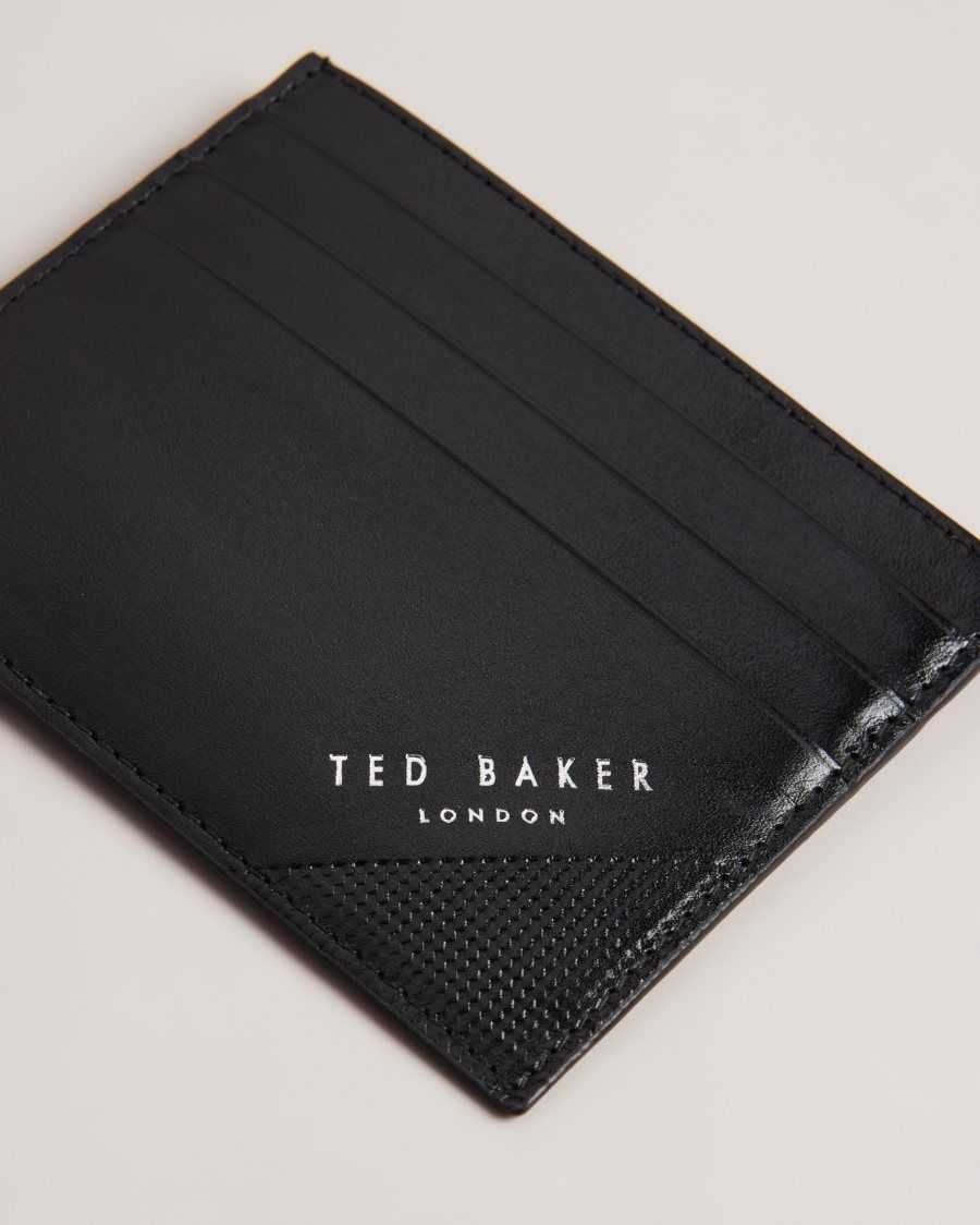 Ted Baker Raffle Embossed Corner Leather Card Holder Black | 1628395-TC