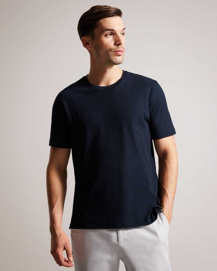 Ted Baker Rakes Textured Regular Fit T-Shirt Navy | 3798620-TD