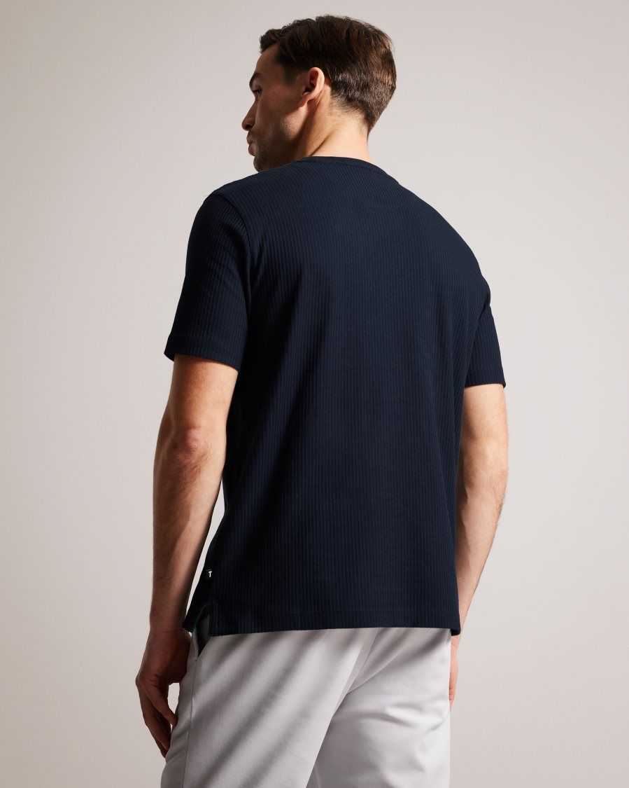 Ted Baker Rakes Textured Regular Fit T-Shirt Navy | 3798620-TD