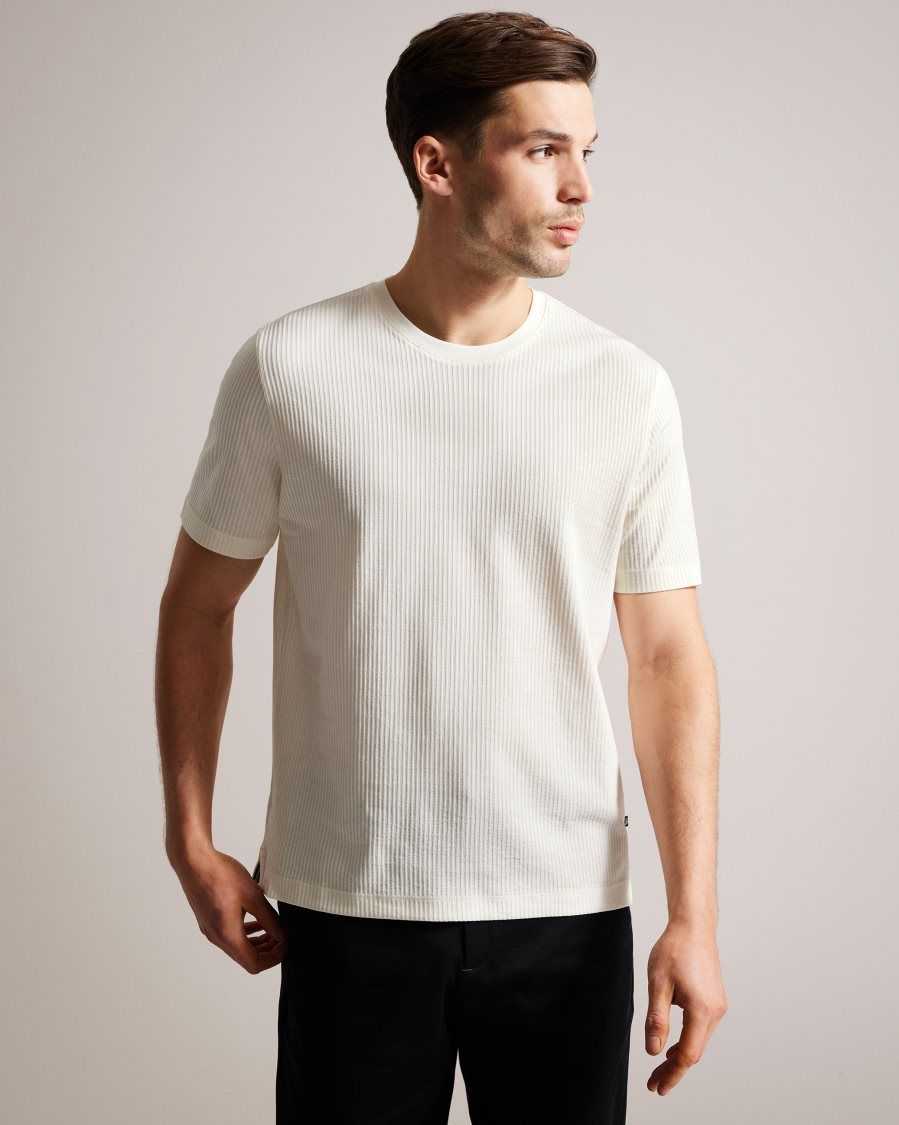 Ted Baker Rakes Textured Regular Fit T-Shirt White | 7356049-GQ