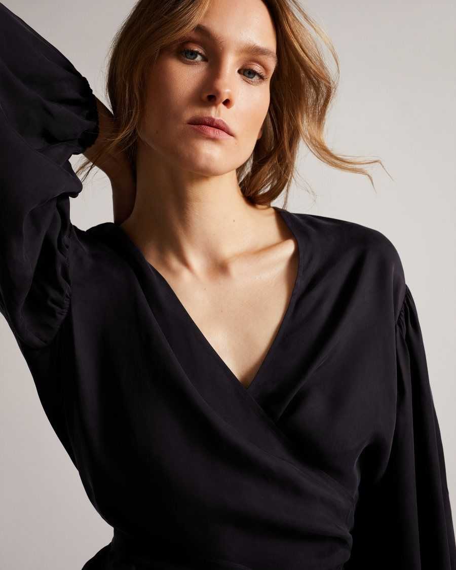 Ted Baker Ralda Wrap Top With Blouson Full Sleeve Navy | 3809246-DZ