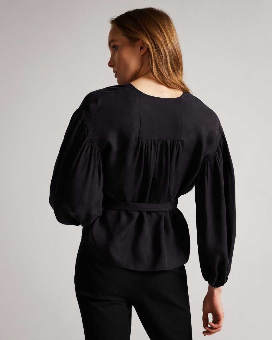 Ted Baker Ralda Wrap Top With Blouson Full Sleeve Navy | 3809246-DZ