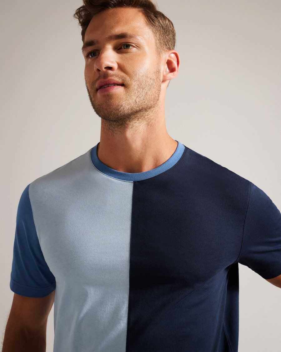 Ted Baker Ramin Short Sleeve Vertical Colour Block T-Shirt Dark Blue | 6302917-QK