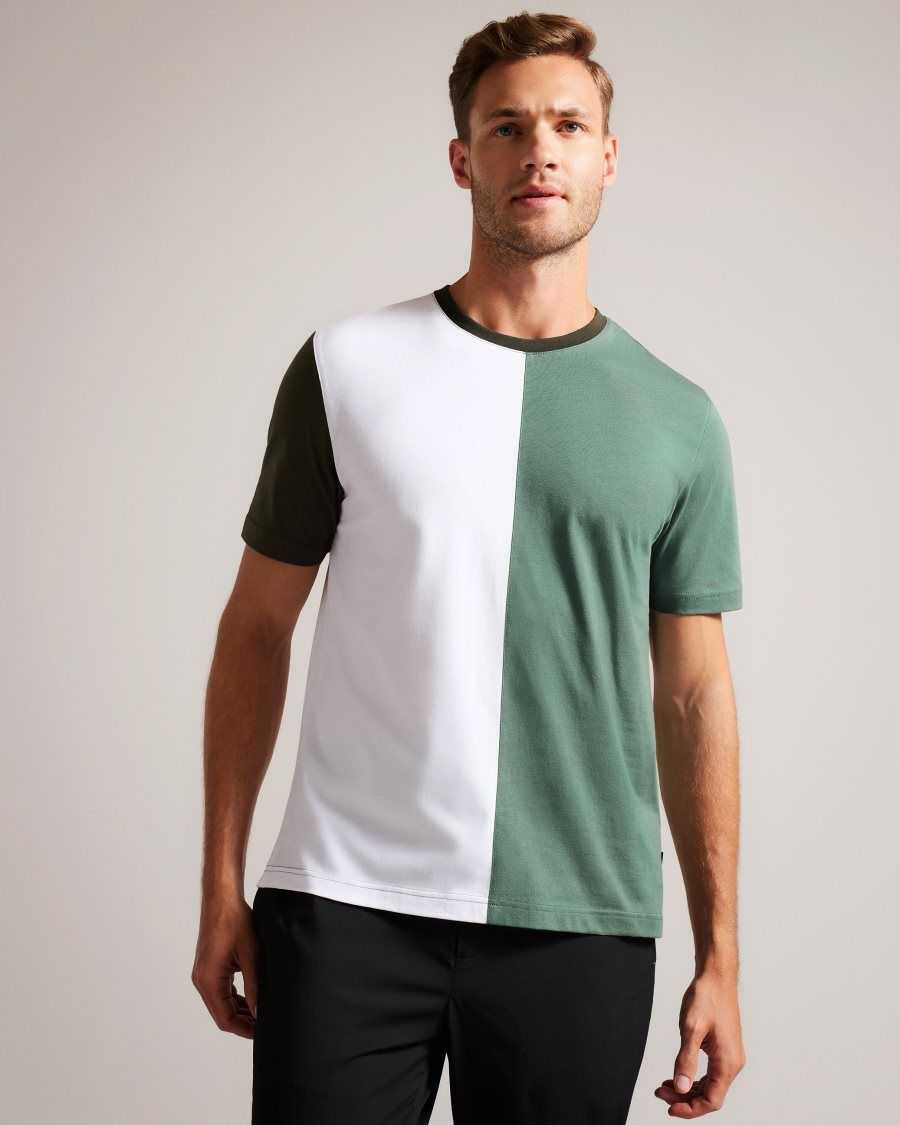 Ted Baker Ramin Short Sleeve Vertical Colour Block T-Shirt Medium Green | 7942063-MH