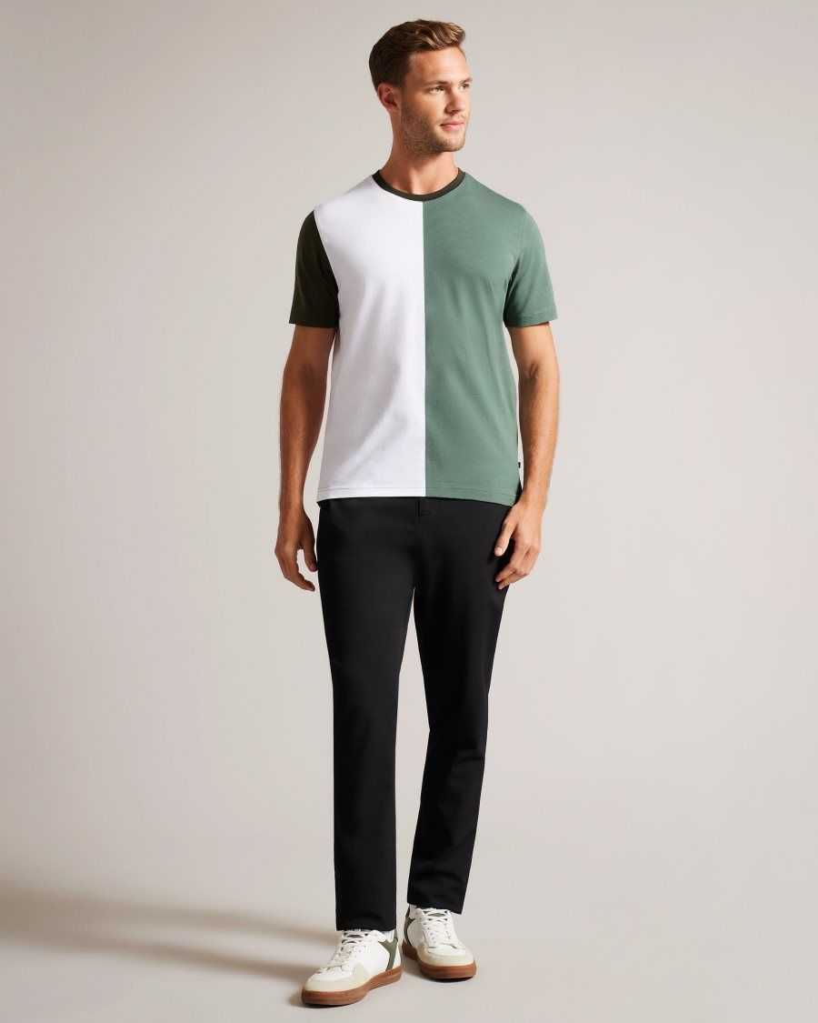 Ted Baker Ramin Short Sleeve Vertical Colour Block T-Shirt Medium Green | 7942063-MH