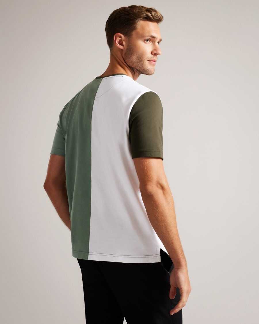 Ted Baker Ramin Short Sleeve Vertical Colour Block T-Shirt Medium Green | 7942063-MH