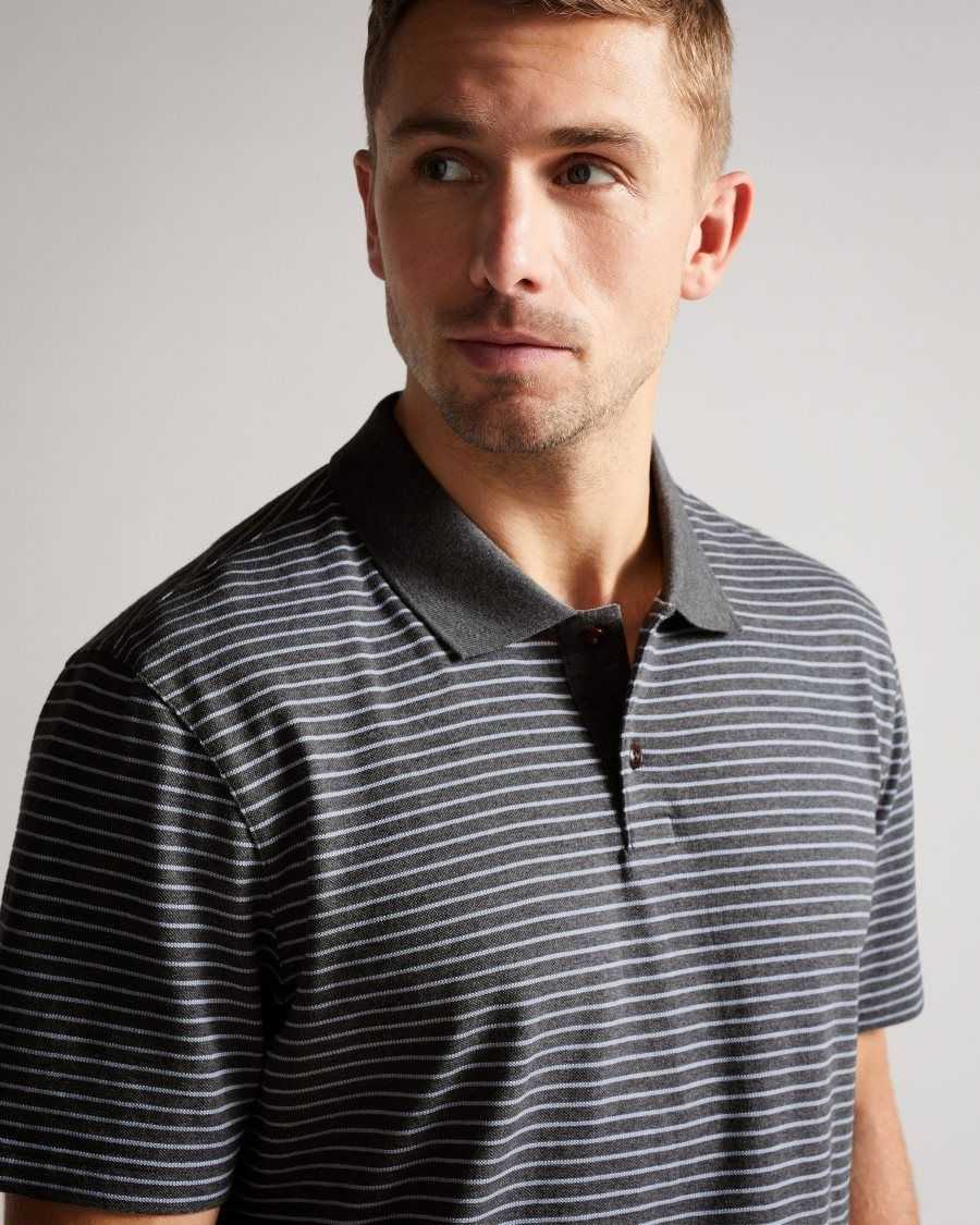 Ted Baker Ravens Striped Pique Polo Grey-Marl | 4807315-JW