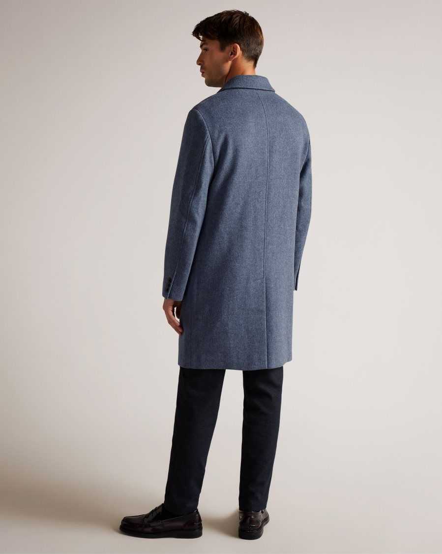 Ted Baker Raydon Pure Wool Single Breasted Overcoat Medium Blue | 4086952-OE