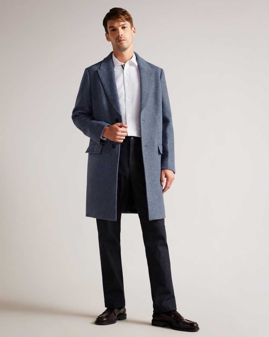 Ted Baker Raydon Pure Wool Single Breasted Overcoat Medium Blue | 4086952-OE