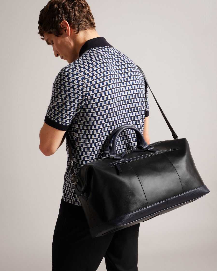 Ted Baker Raygon Leather Holdall With Webbing Strap Black | 8035467-PA