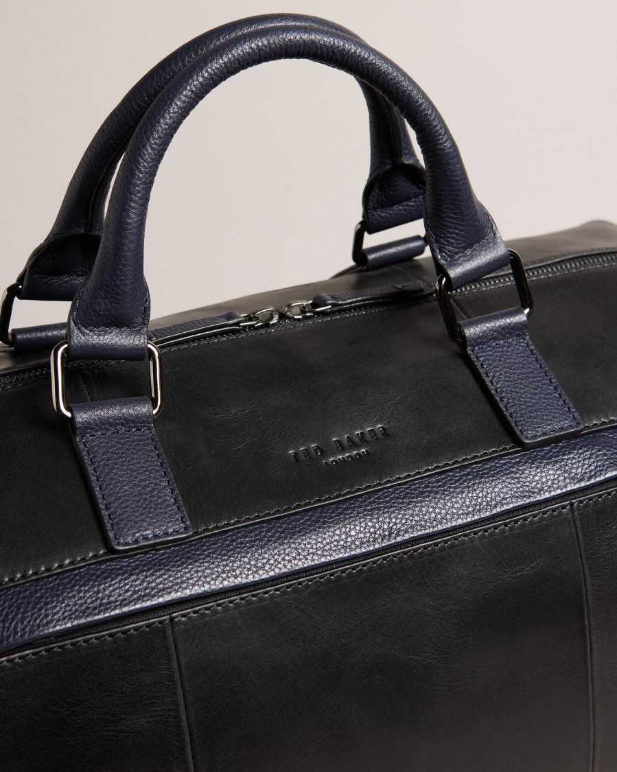 Ted Baker Raygon Leather Holdall With Webbing Strap Black | 8035467-PA