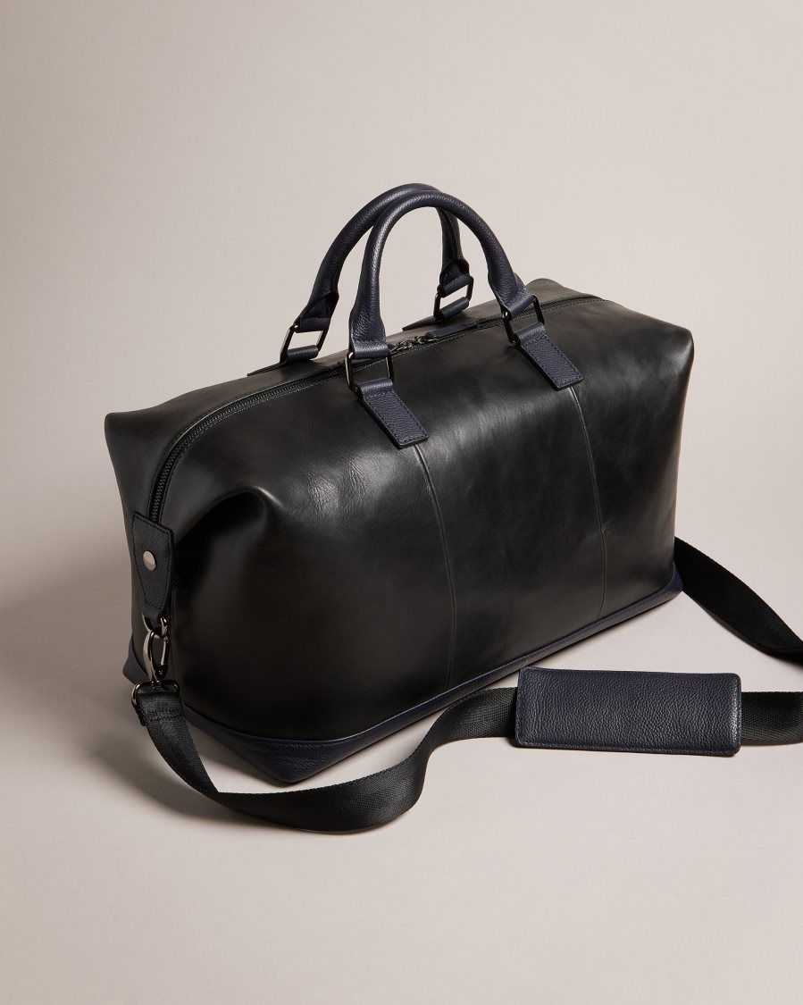 Ted Baker Raygon Leather Holdall With Webbing Strap Black | 8035467-PA