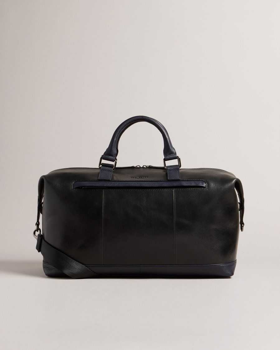 Ted Baker Raygon Leather Holdall With Webbing Strap Black | 8035467-PA