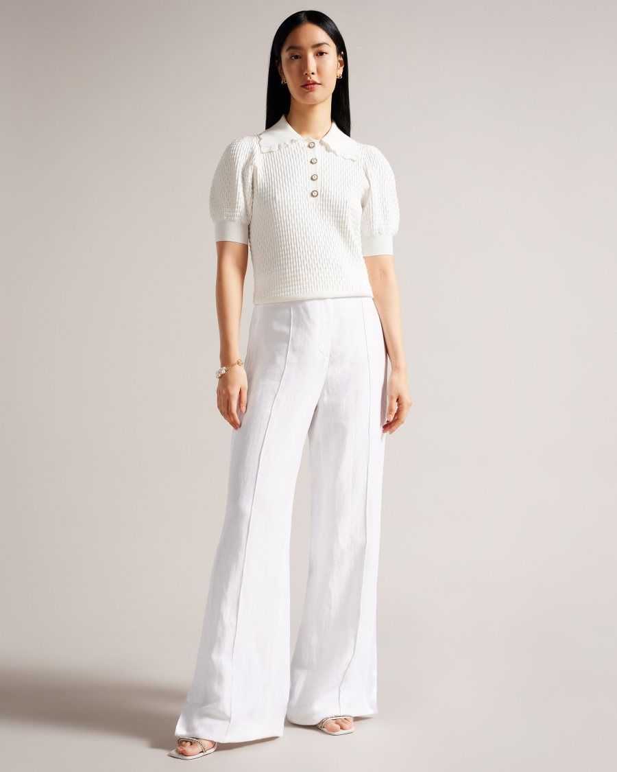 Ted Baker Reannia Polo Knit Top With Embellished Buttons White | 3719524-AQ