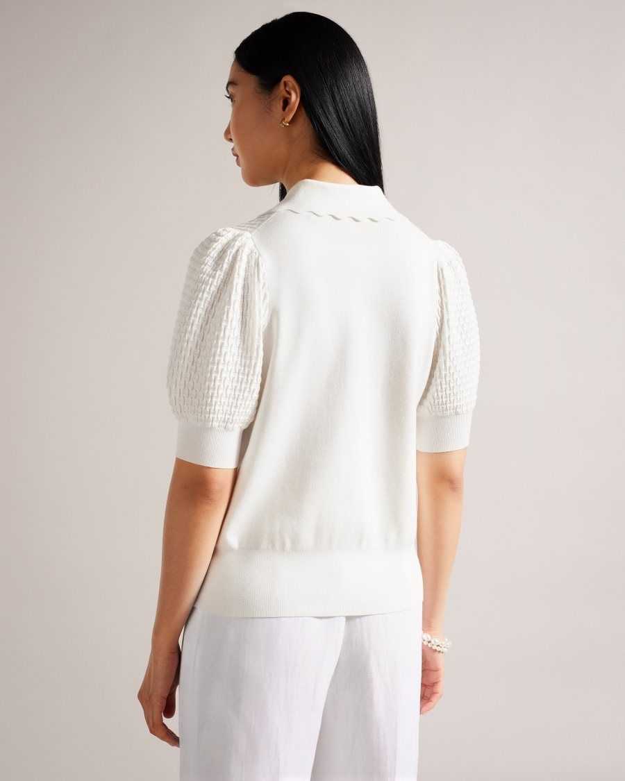 Ted Baker Reannia Polo Knit Top With Embellished Buttons White | 3719524-AQ