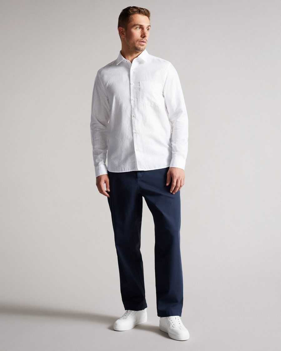 Ted Baker Remark Long Sleeve Linen Shirt White | 8650792-CV