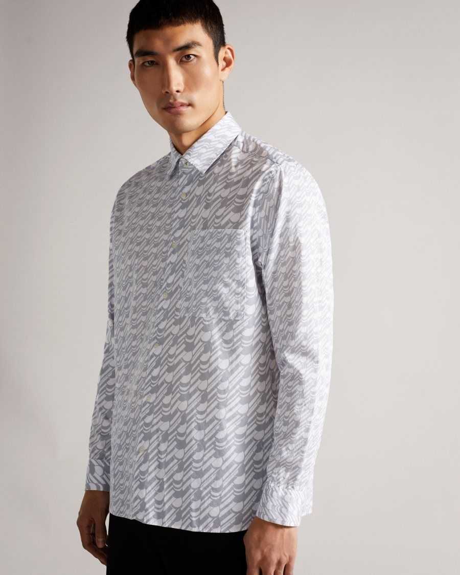 Ted Baker Retrow LS Multi Scale Geo Print Shirt Grey | 5327491-KQ