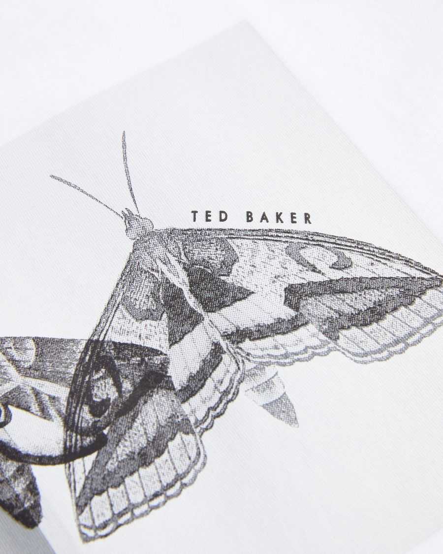 Ted Baker Rewild Short Sleeve Regular Fit Moth Print T-Shirt White | 5728416-QD