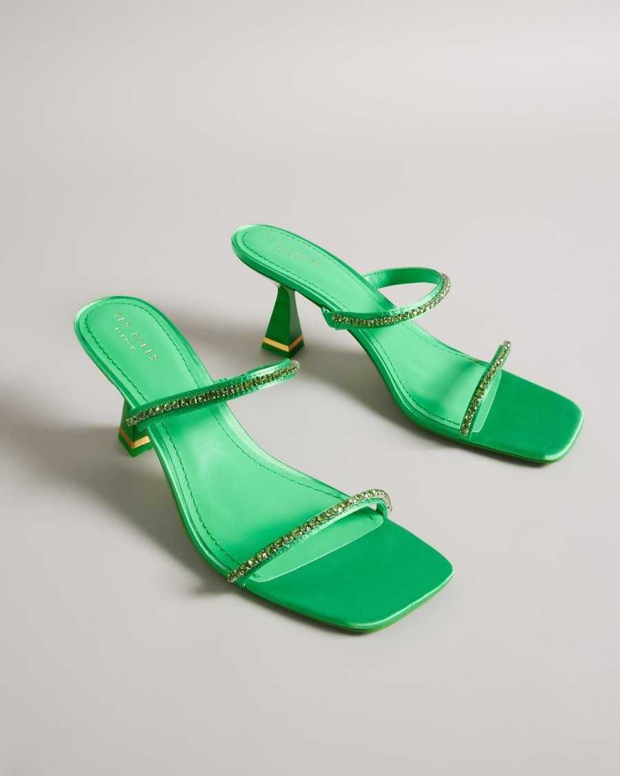 Ted Baker Rinita Diamante Satin Kitten Heel Sandals Green | 6102593-MD