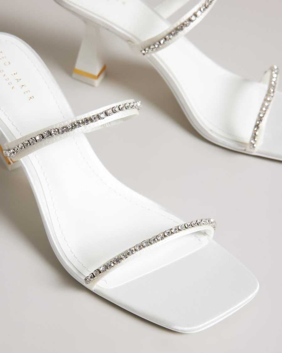 Ted Baker Rinita Diamante Satin Kitten Heel Sandals Ivory | 7836912-HG