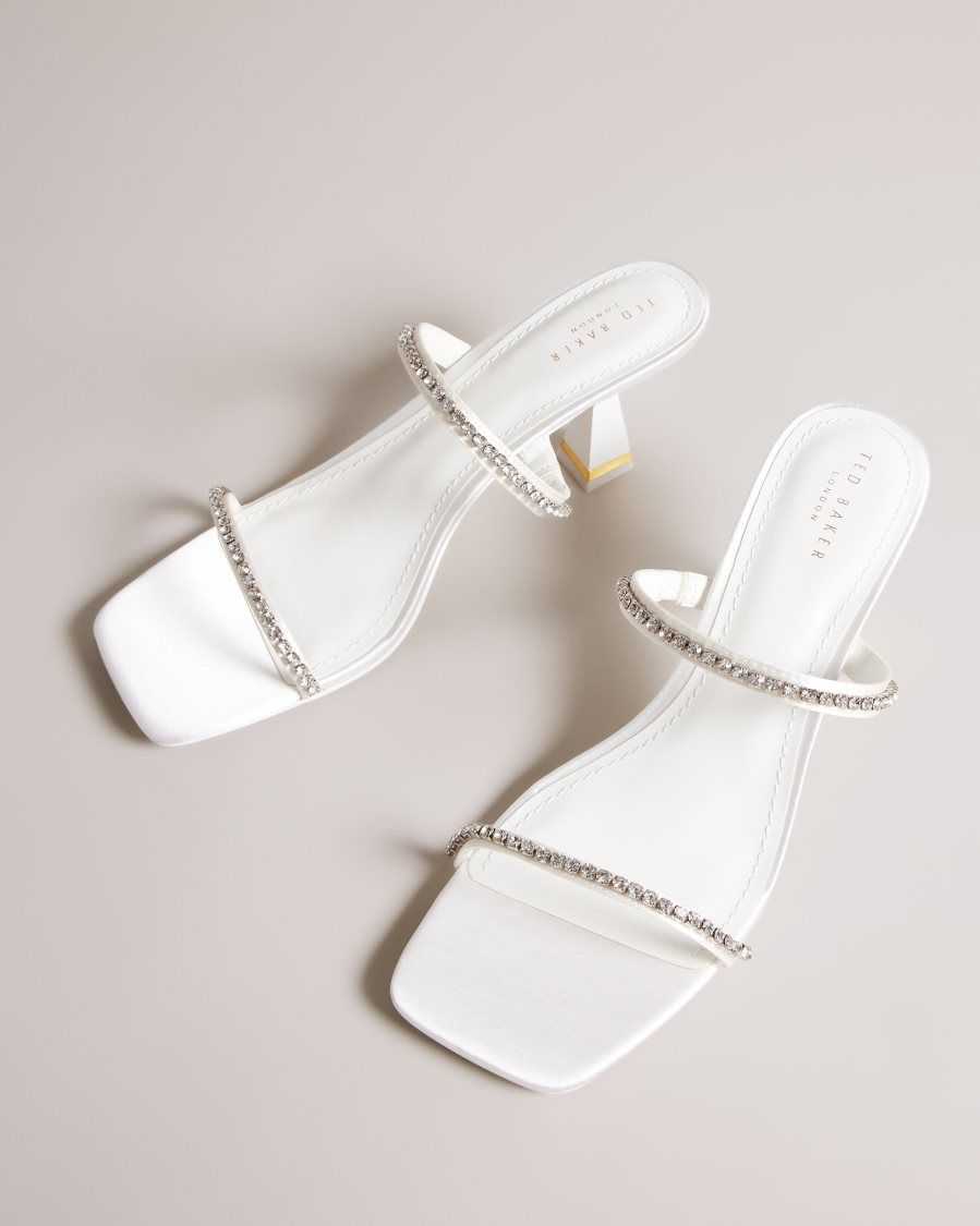 Ted Baker Rinita Diamante Satin Kitten Heel Sandals Ivory | 7836912-HG