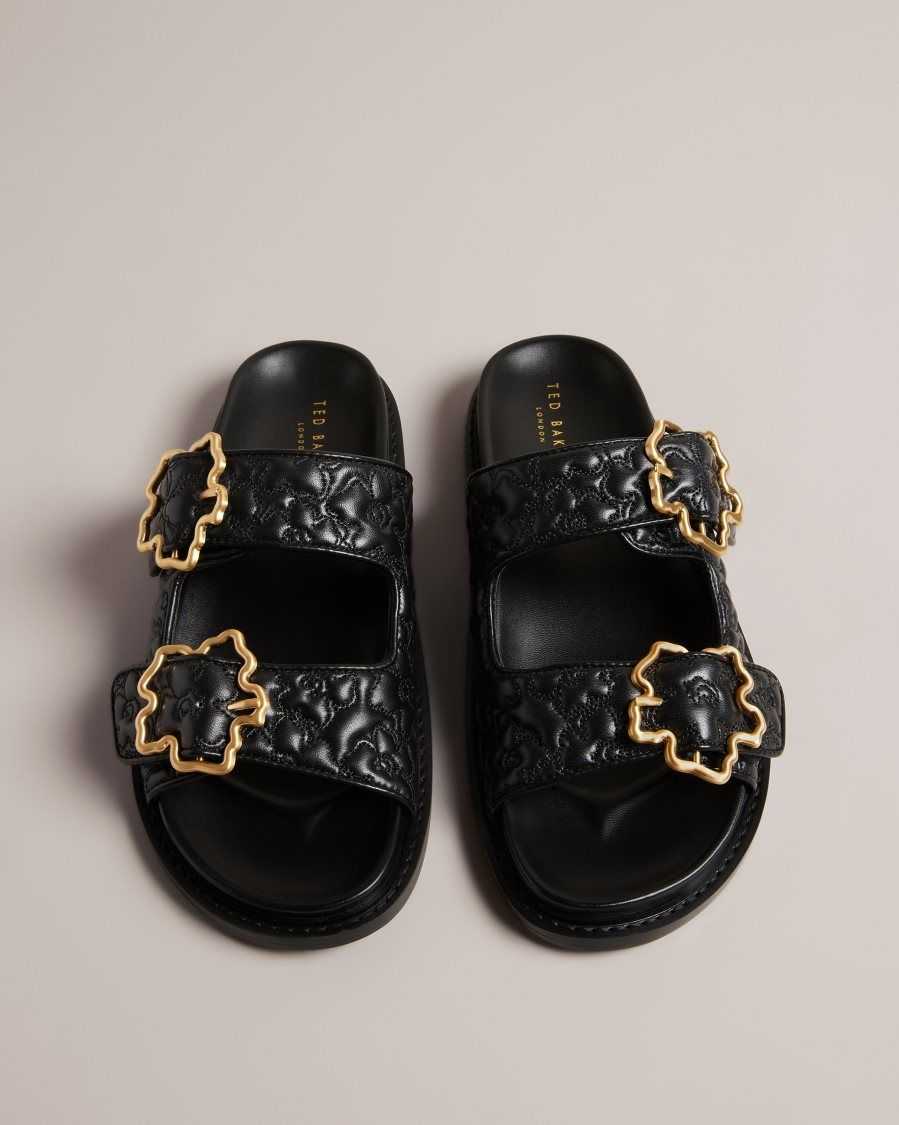 Ted Baker Rinnely Quilted Magnolia Buckle Sandals Black | 7483265-YJ