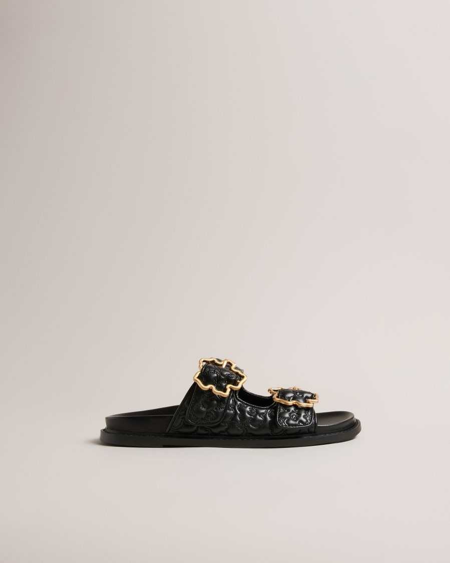 Ted Baker Rinnely Quilted Magnolia Buckle Sandals Black | 7483265-YJ