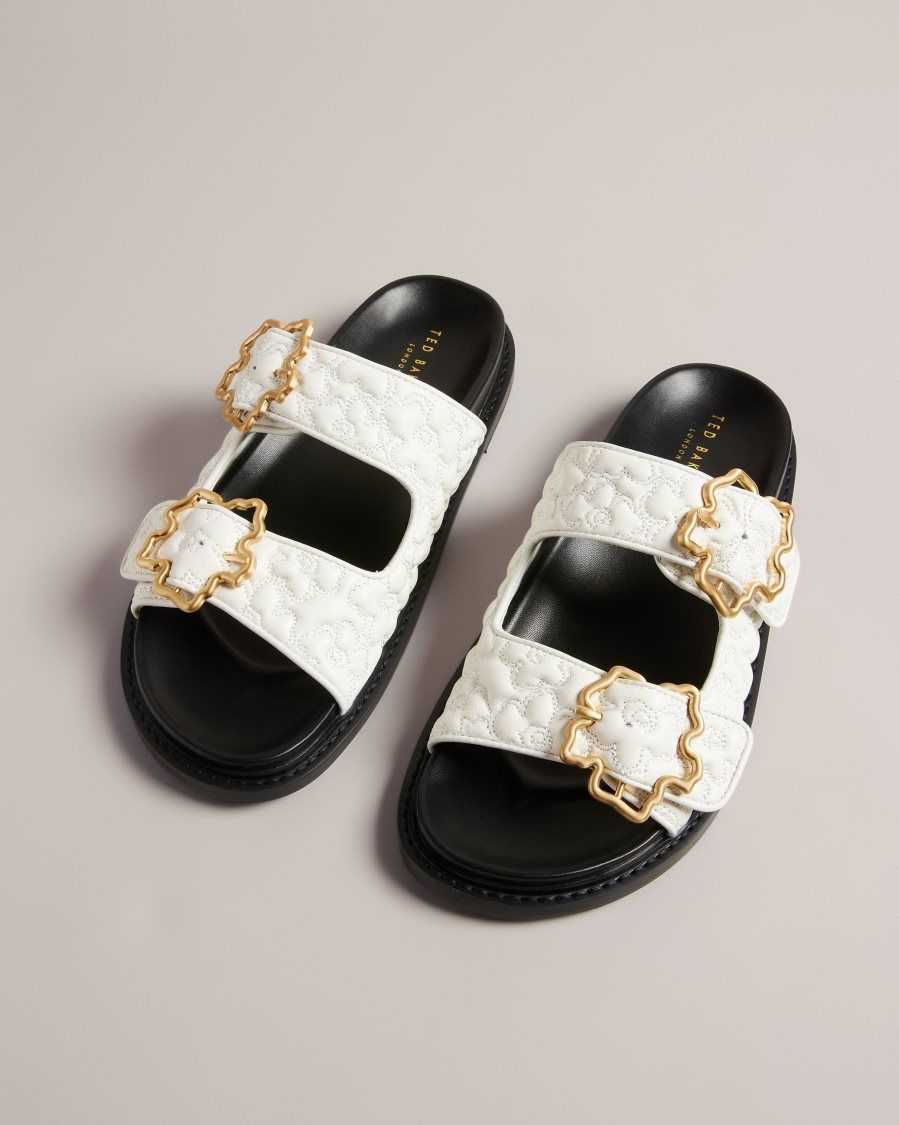 Ted Baker Rinnely Quilted Magnolia Buckle Sandals White | 9074531-IG