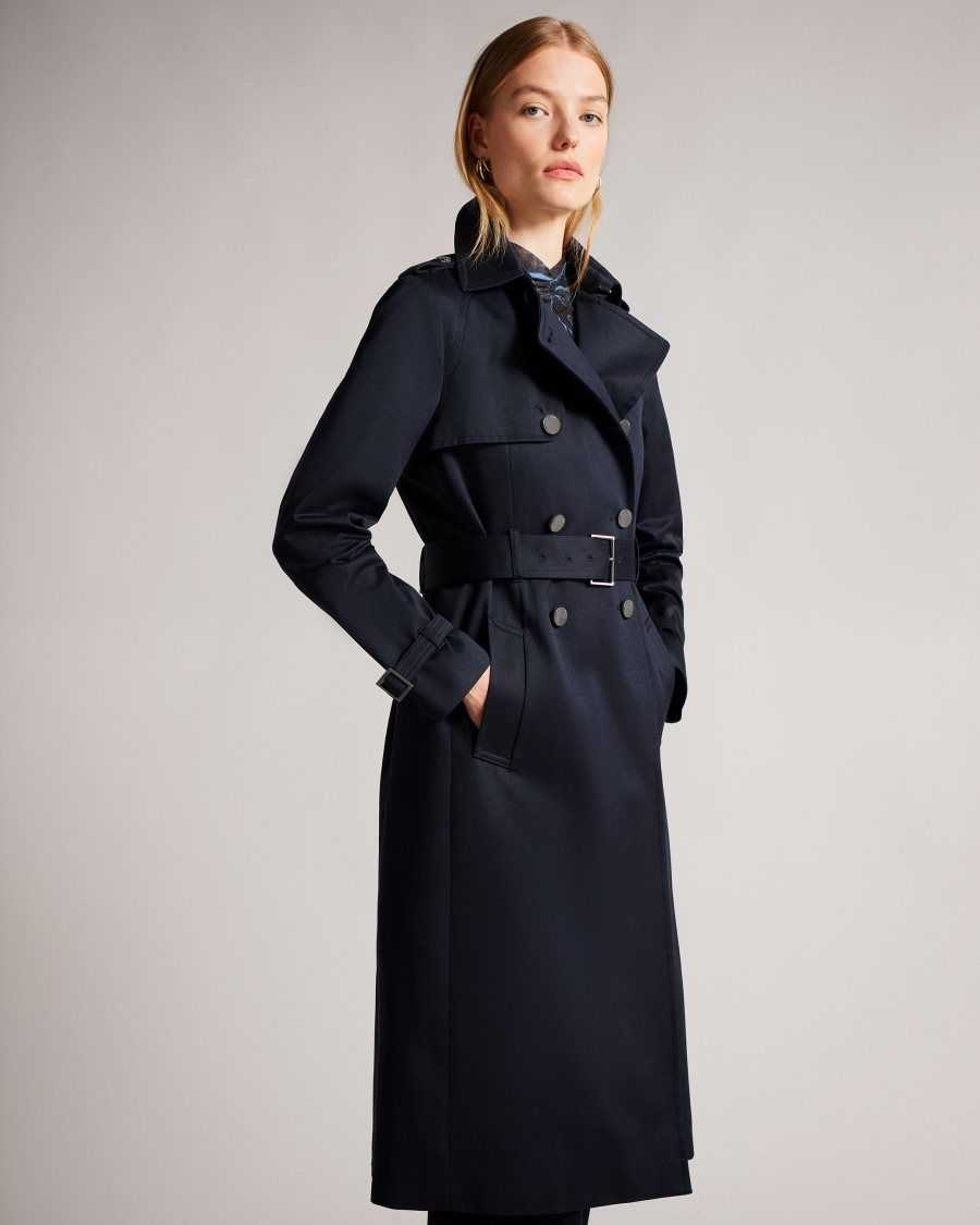 Ted Baker Robbii Lightweight Showerproof Trench Coat Navy | 6480371-CX