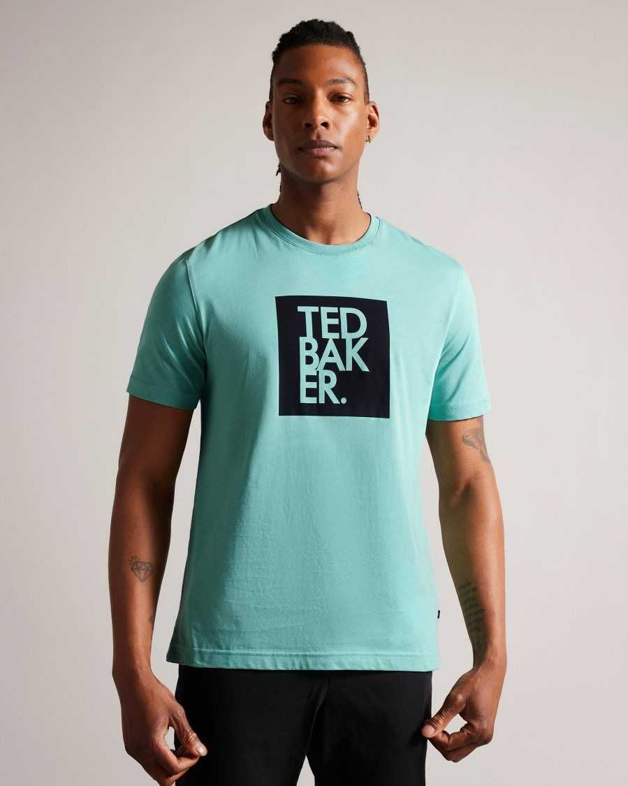 Ted Baker Rofata Short Sleeve Square Logo Graphic T-Shirt Mint | 2640918-XR