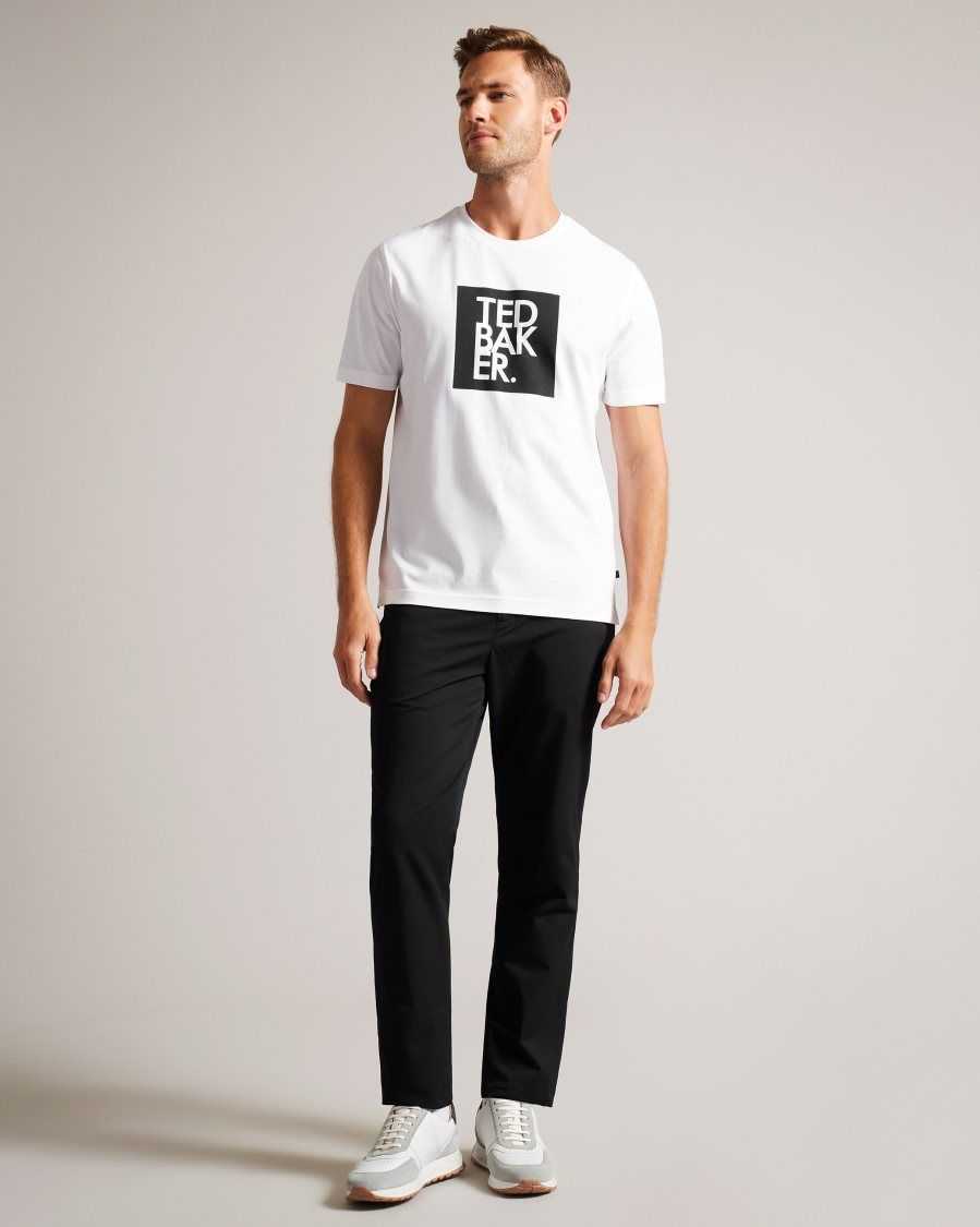 Ted Baker Rofata Short Sleeve Square Logo Graphic T-Shirt White | 5408679-AR