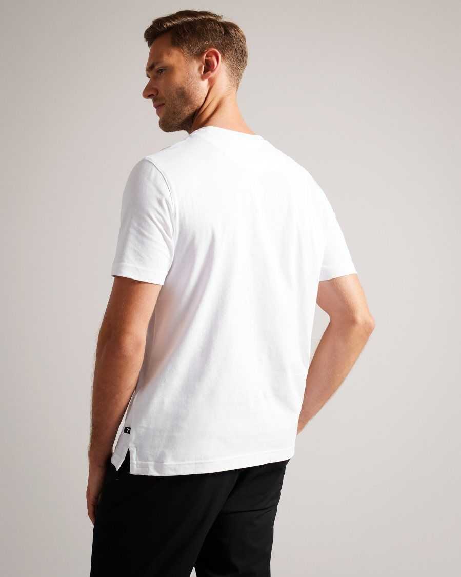 Ted Baker Rofata Short Sleeve Square Logo Graphic T-Shirt White | 5408679-AR