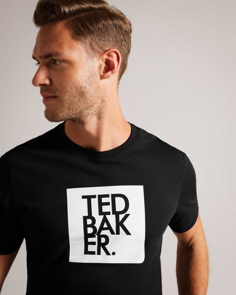 Ted Baker Rofata Short Sleeve Square Logo Graphic T-Shirt Black | 8562073-LF