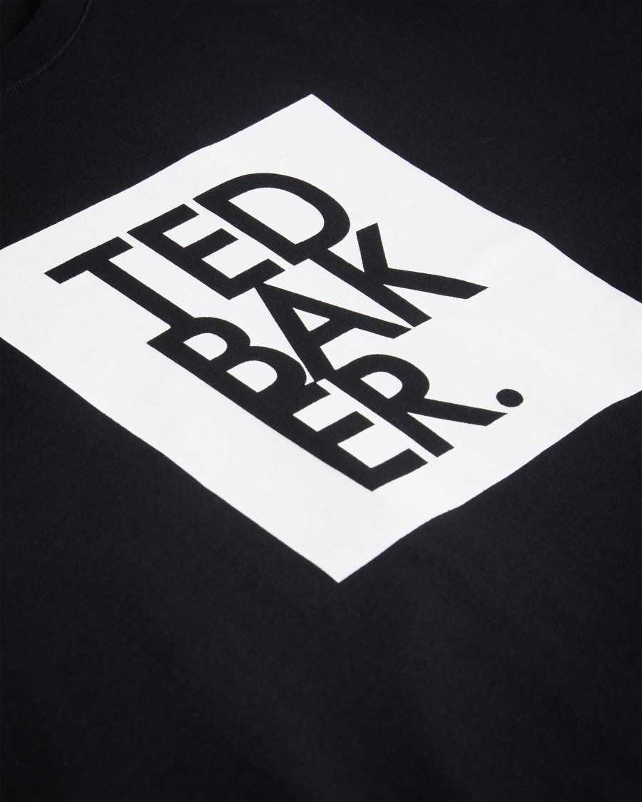 Ted Baker Rofata Short Sleeve Square Logo Graphic T-Shirt Black | 8562073-LF