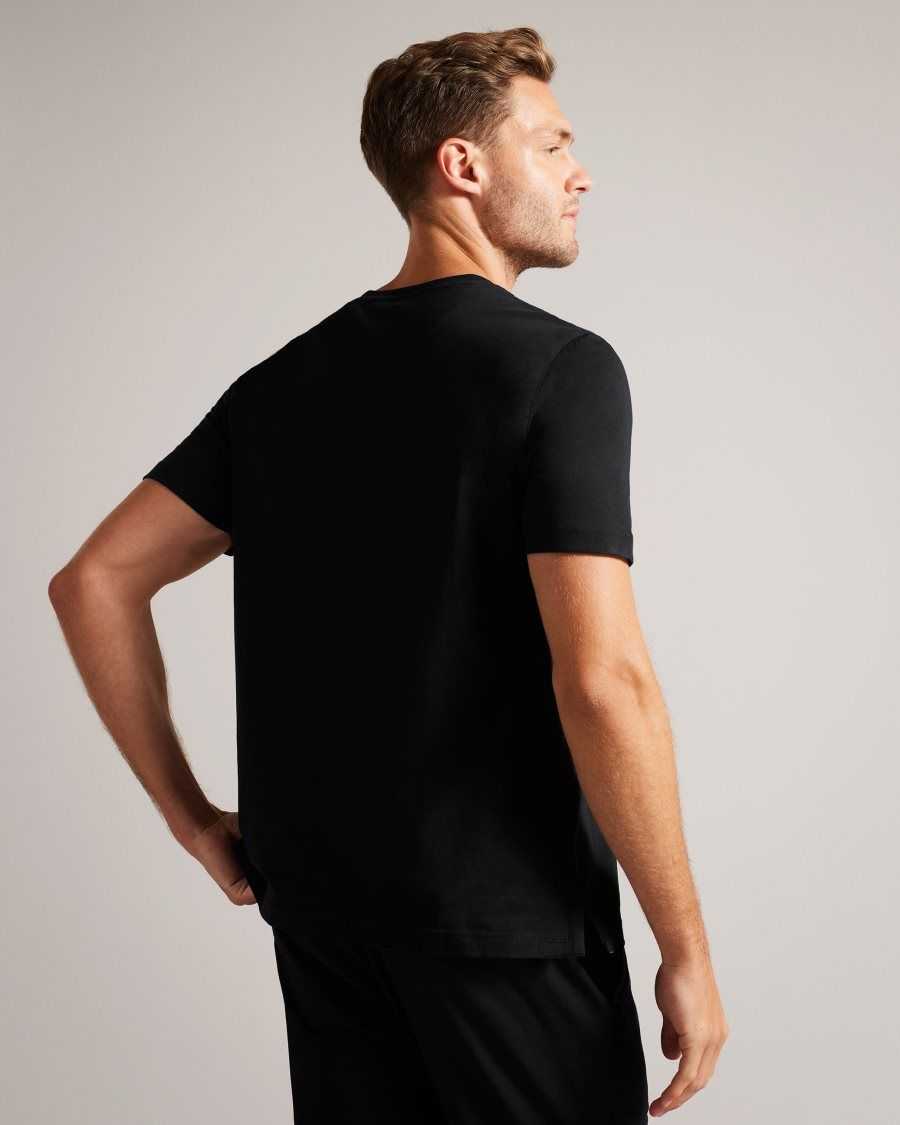 Ted Baker Rofata Short Sleeve Square Logo Graphic T-Shirt Black | 8562073-LF