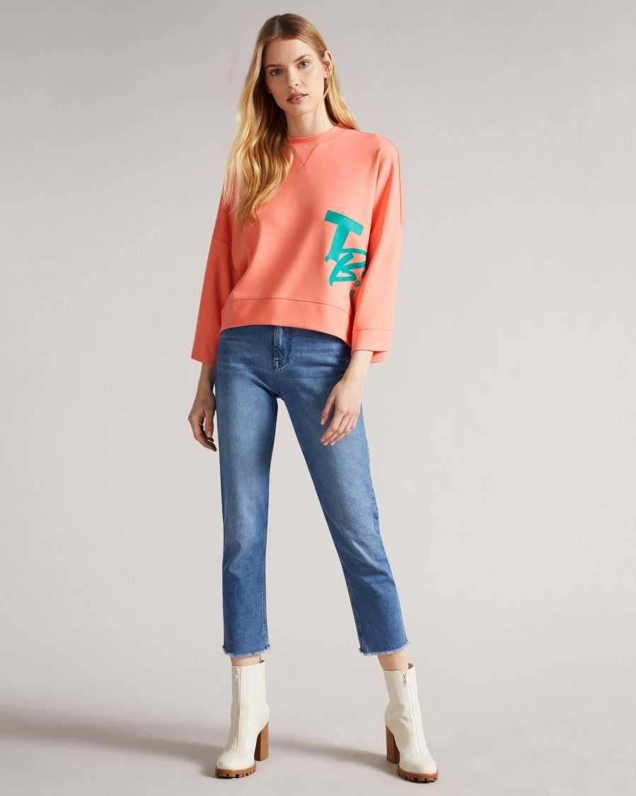 Ted Baker Romana Cropped Jumper With 3/4 Sleeve Coral | 0521483-ED