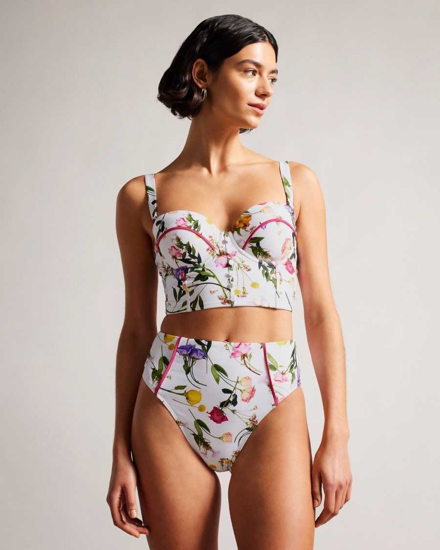 Ted Baker Rosaby High Waisted Floral Bikini Bottoms White | 2391586-CS