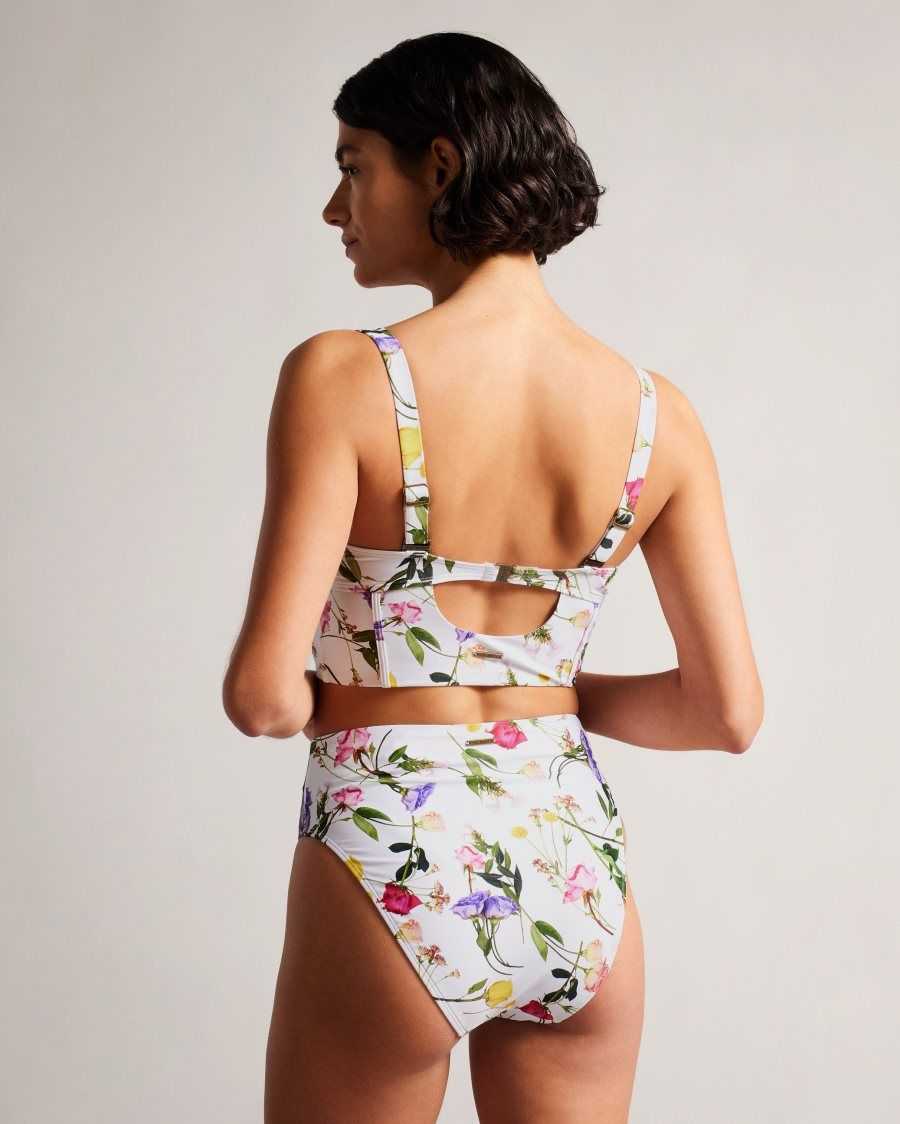 Ted Baker Rosaby High Waisted Floral Bikini Bottoms White | 2391586-CS