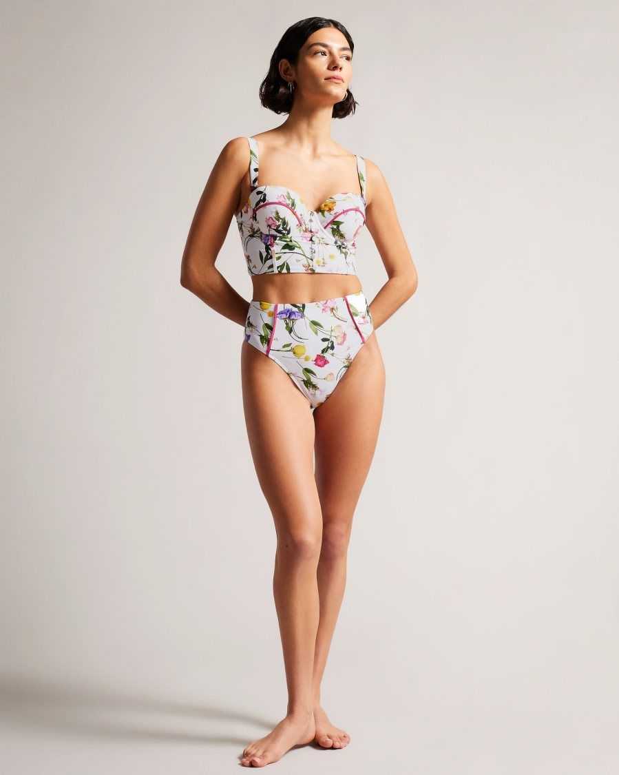 Ted Baker Rosaby High Waisted Floral Bikini Bottoms White | 2391586-CS