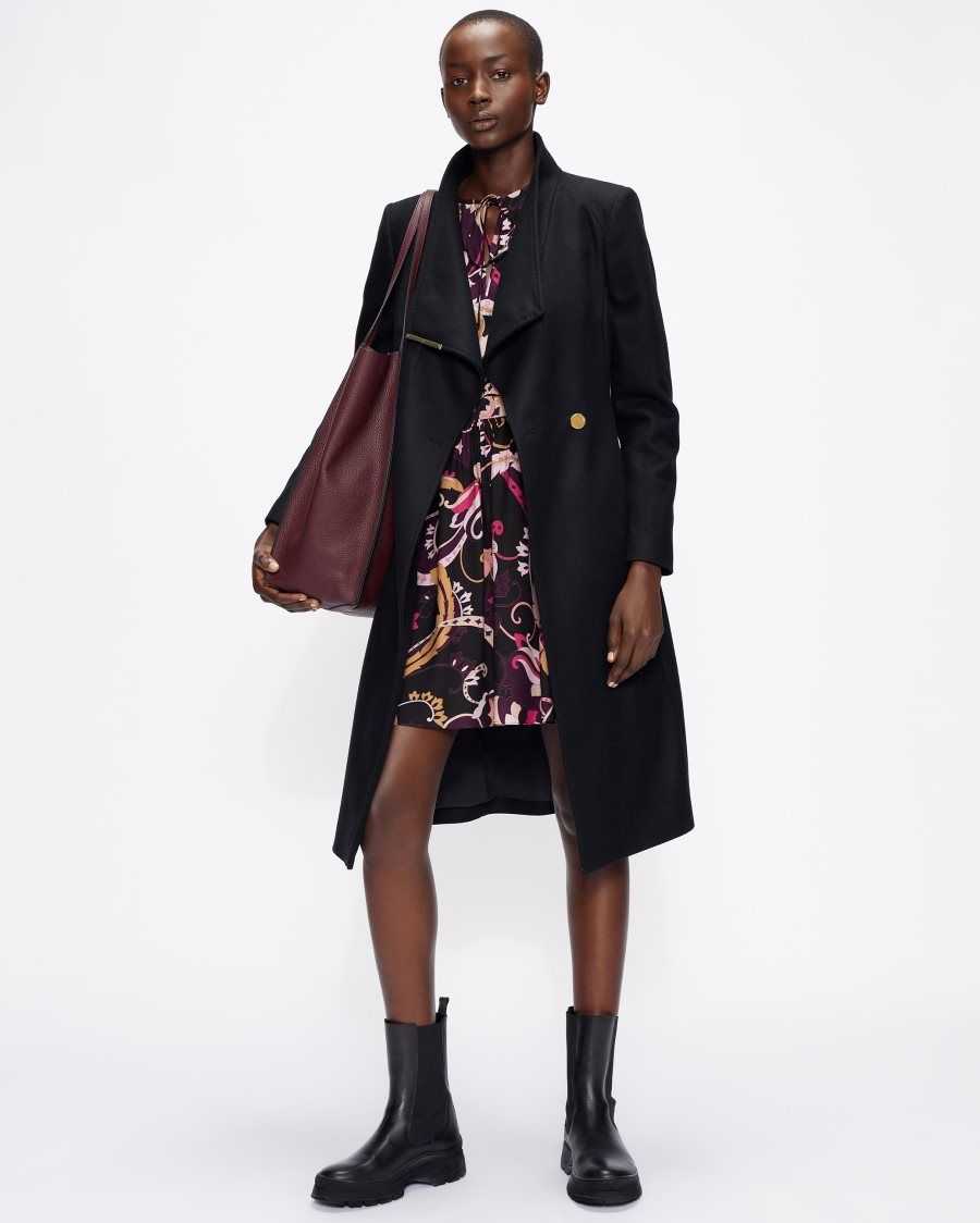 Ted Baker Rose Wool Wrap Coat Black | 8270951-HO