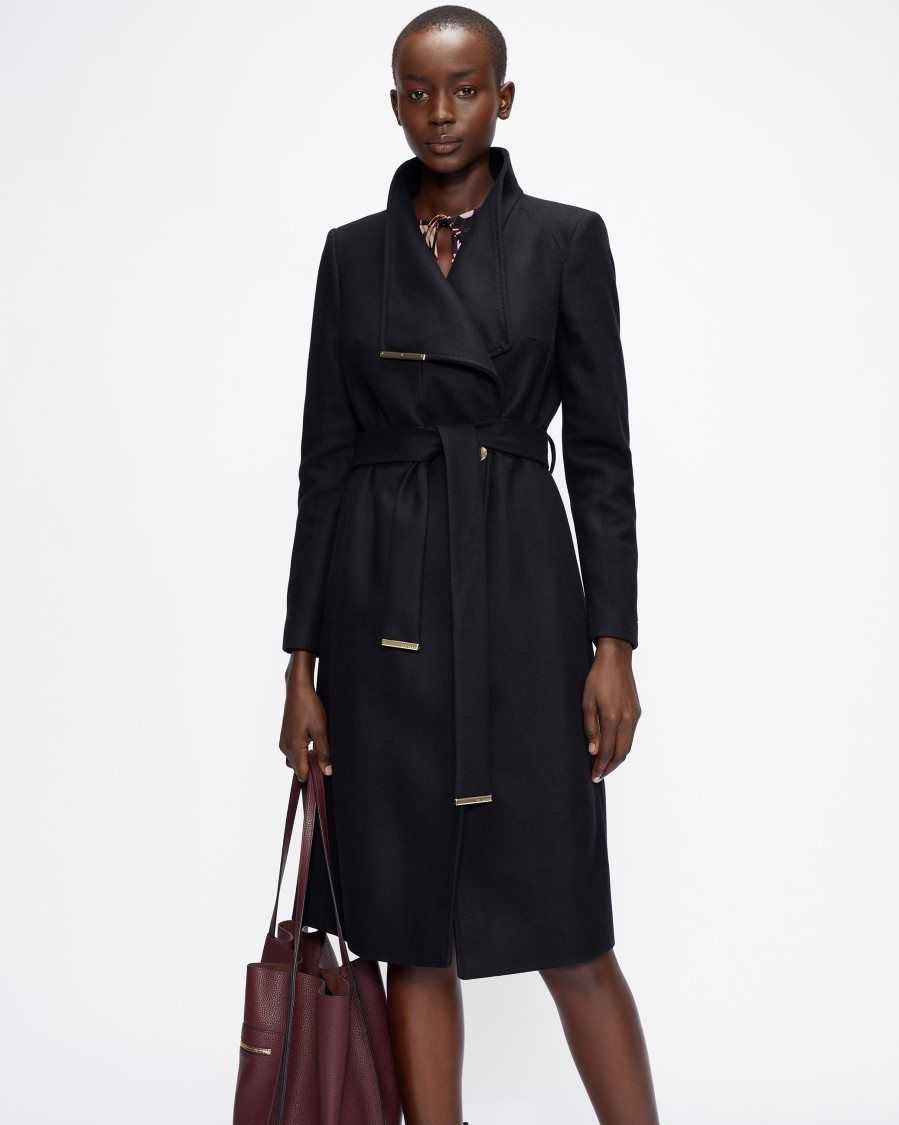 Ted Baker Rose Wool Wrap Coat Black | 8270951-HO