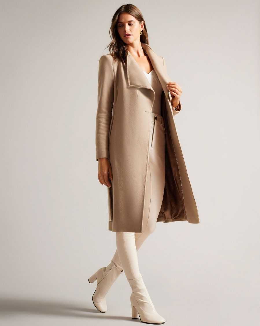 Ted Baker Rose Wool Wrap Coat Camel | 5167049-YO