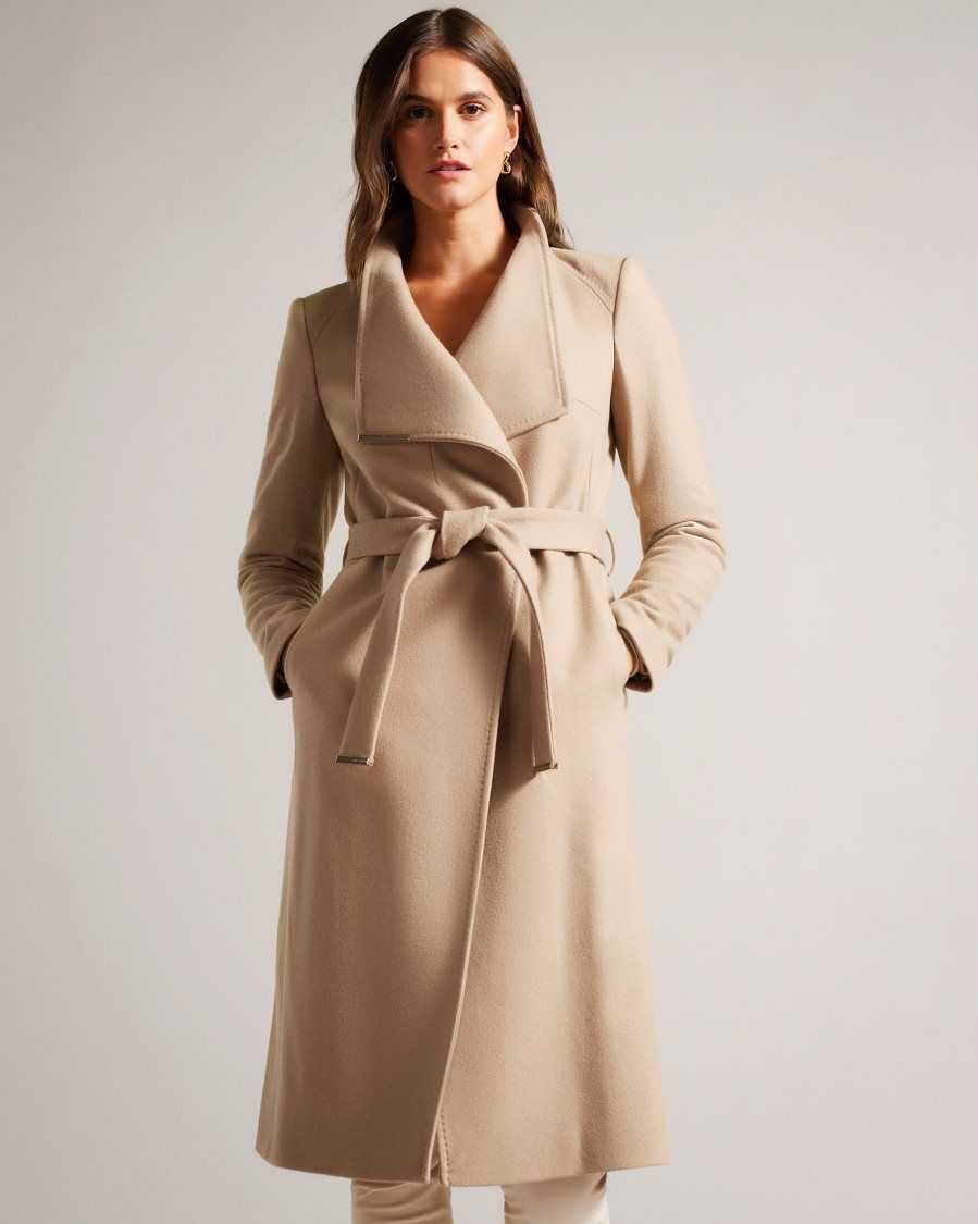 Ted Baker Rose Wool Wrap Coat Camel | 5167049-YO