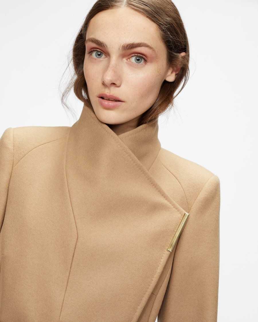 Ted Baker Rosell Long Length Wool Wrap Coat Camel | 7532106-NK