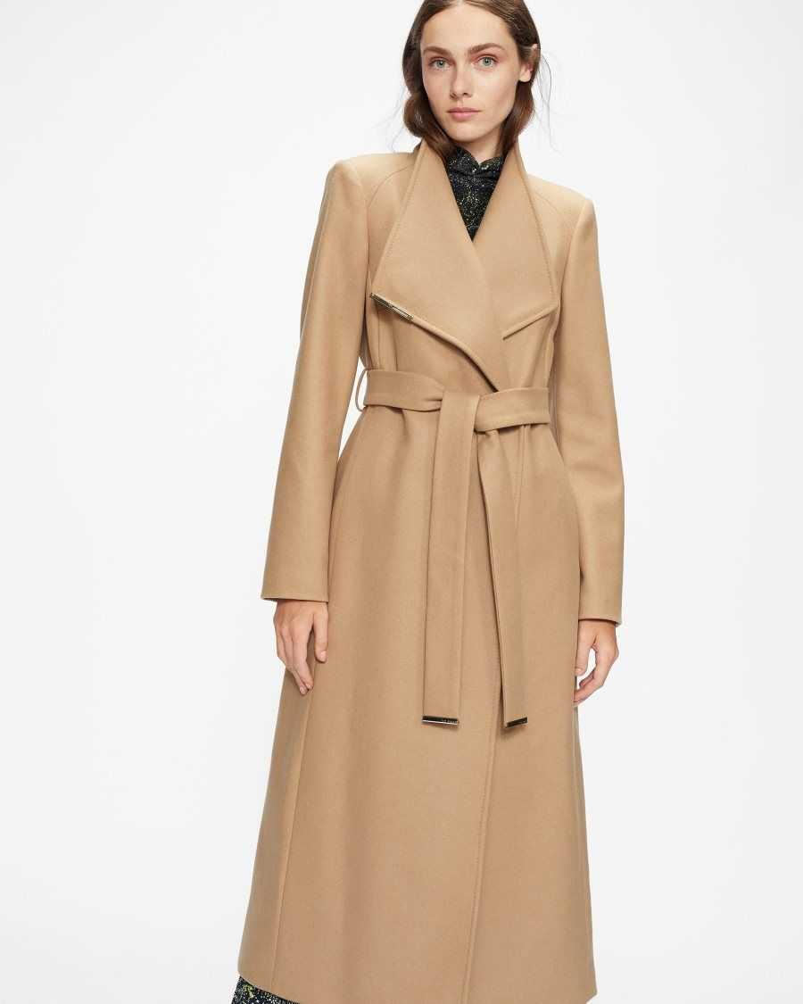 Ted Baker Rosell Long Length Wool Wrap Coat Camel | 7532106-NK