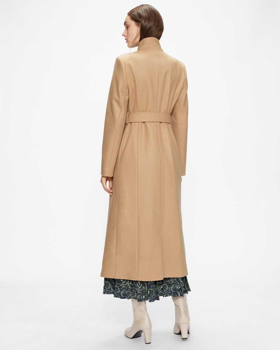 Ted Baker Rosell Long Length Wool Wrap Coat Camel | 7532106-NK